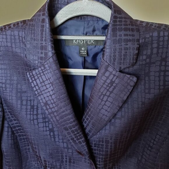 Kasper Navy Blue Metallic Print Double Peplum Curve Hem Blazer Size 10 - Picture 3 of 7